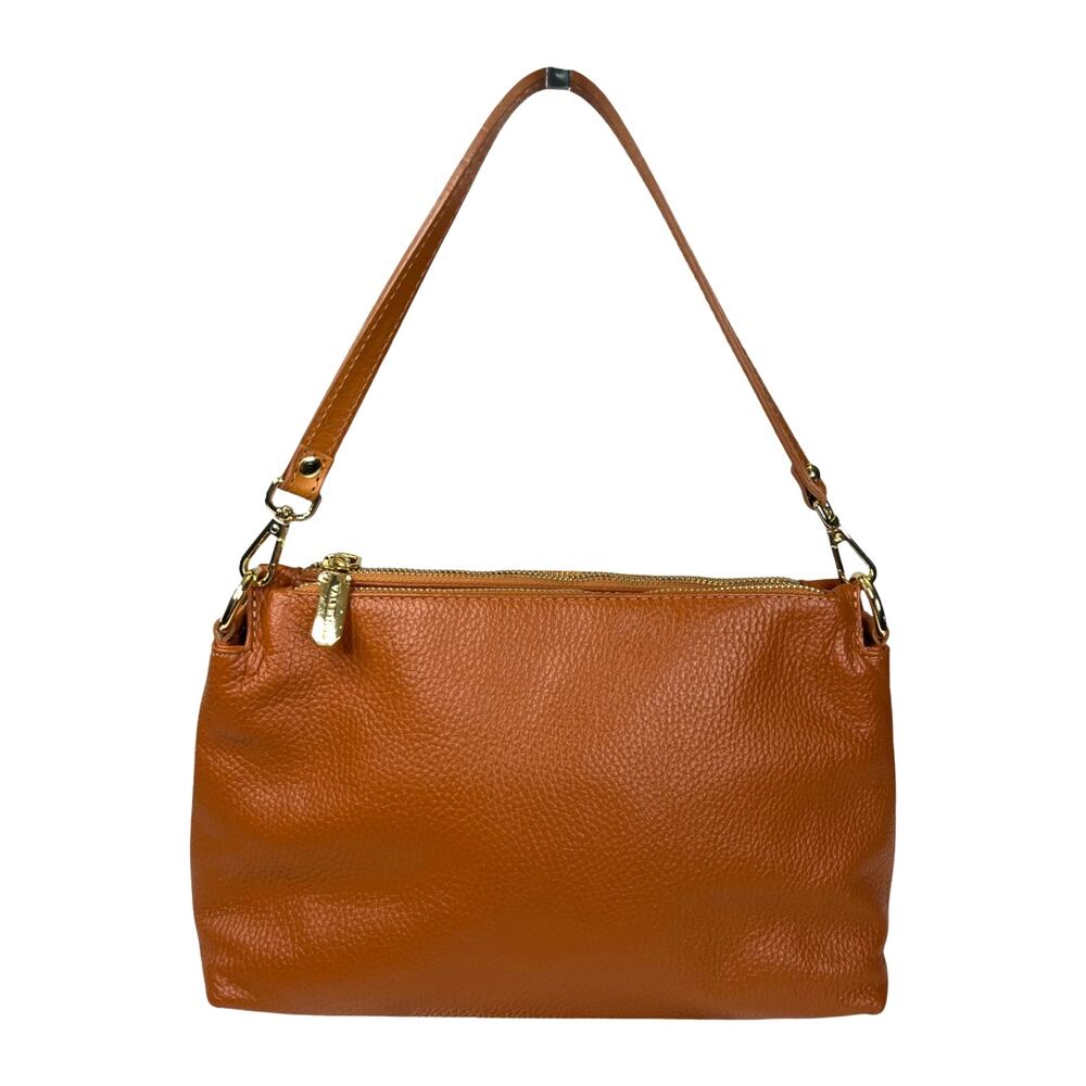 Valentina Leather Crossbody Bag Orange Italian Shoulder Purse Gold Hardware
